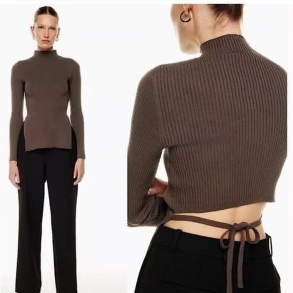 Aritzia Babaton Ambrosia Sculpt Knit tie back longsleeve Sweater - Size M